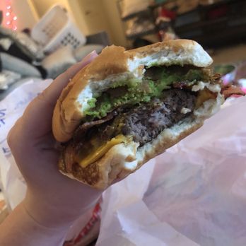 Mighty Fine Burgers Sunset Valley - Junior Cheeseburger with bacon and fried avocado - Burgers Near Me - Austin, Texas Mighty Fine Burgers Sunset Valley - Junior Cheeseburger with bacon and fried avocado - Burgers Near Me - Austin, Texas