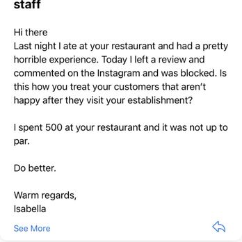 Tiburon Fine Dining - Email exchange with the owner. The most unprofessional owner I've encountered. - New American Near Me - Sandy, Utah Tiburon Fine Dining - Email exchange with the owner. The most unprofessional owner I've encountered. - New American Near Me - Sandy, Utah