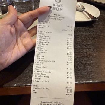 Khao Hom - Our bill for 8 ppl on our table - Thai Near Me - Hayward, California