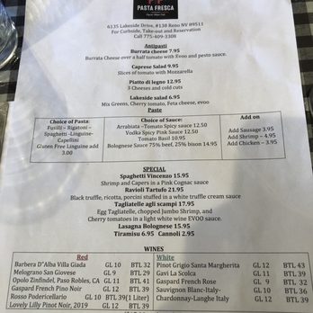 Pasta Fresca - Menu - Italian Near Me - Reno, Nevada Pasta Fresca - Menu - Italian Near Me - Reno, Nevada