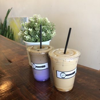 Cafe Aficionado - Dirty ube latte & cookie butter latte (both with oat milk) - Coffee & Tea Near Me - Los Angeles, California Cafe Aficionado - Dirty ube latte & cookie butter latte (both with oat milk) - Coffee & Tea Near Me - Los Angeles, California