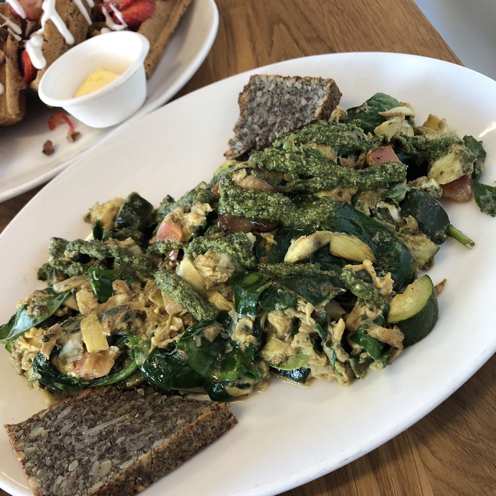 Nectarine Grove - Pesto egg and spinach salad - New American Near Me - Encinitas, California Nectarine Grove - Pesto egg and spinach salad - New American Near Me - Encinitas, California