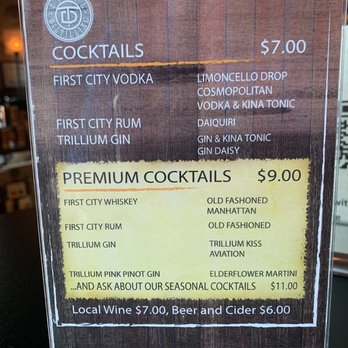 Trail Distilling - Sample drink menu - Distilleries Near Me - Oregon City, Oregon