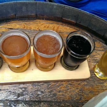 Belching Beaver Pub 980 - L To R- Beaver Buzz, Me So Honey, Great Lei, PB Milk Stout, Here Comes Mango (All $2 tasters) - Brewpubs Near Me - Vista, California Belching Beaver Pub 980 - L To R- Beaver Buzz, Me So Honey, Great Lei, PB Milk Stout, Here Comes Mango (All $2 tasters) - Brewpubs Near Me - Vista, California