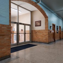 St Charles Catholic Church - Front entrance of St. Charles Borromeo parish offices in the old school.