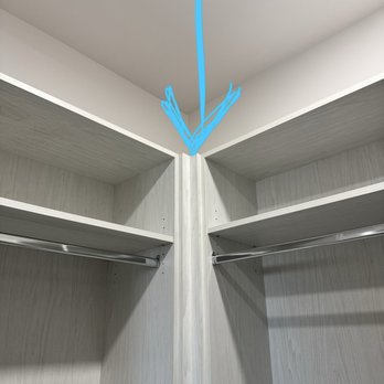 Kings Wood Creation - Master Closet- unconnected top shelf corners. It gives the appearance of top shelf storage, but in reality, it's an 8' drop into the abyss. - Cabinetry Near Me - Phoenix, Arizona Kings Wood Creation - Master Closet- unconnected top shelf corners. It gives the appearance of top shelf storage, but in reality, it's an 8' drop into the abyss. - Cabinetry Near Me - Phoenix, Arizona