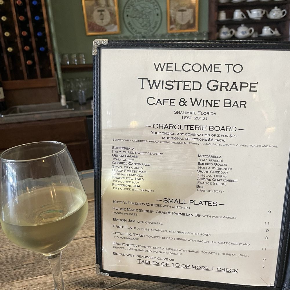 Twisted Grape Wine Bar & Cafe - Wine and 1 menu - Wine Bars Near Me - Shalimar, Florida Twisted Grape Wine Bar & Cafe - Wine and 1 menu - Wine Bars Near Me - Shalimar, Florida