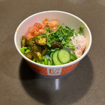 Poki One N Half - Salmon, Albacore and Tuna Medium Poke bowl - Poke Near Me - San Diego, California