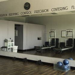 Ready Sweat Go - The six Pilates principles are stenciled above our large mirrors, reminding you to be mindful in your workout.