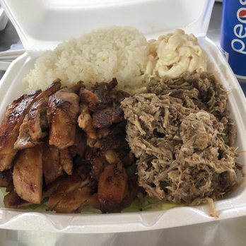 Leo's Island BBQ - BBQ chicken, Kalua pork, vegetable mix with cabbage, broccoli & carrots, steamed rice & macaroni salad (just under $12.00) - Hawaiian Near Me - Peoria, Arizona