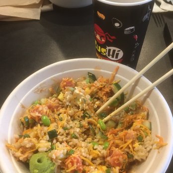 Sus Hi Eatstation - Bowl with brown rice, tempura shrimp, spicy tuna, and fried tofu! - Japanese Near Me - Altamonte Springs, Florida Sus Hi Eatstation - Bowl with brown rice, tempura shrimp, spicy tuna, and fried tofu! - Japanese Near Me - Altamonte Springs, Florida