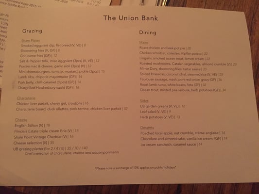 Menu photo 2 Union Bank Wine Bar Orange, NSW