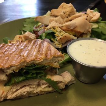 Eclectic Chef - Tuscan chicken panini with Cobb salad. This is half of both.  Large portions and very reasonable prices. - Sandwiches Near Me - Summerville, South Carolina