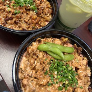 Sushiman Hawaii Kai - 2 crunch dons, 1 mild, 1 regular. Both delicious. Also my matcha latte! - Sushi Bars Near Me - Honolulu, Hawaii Sushiman Hawaii Kai - 2 crunch dons, 1 mild, 1 regular. Both delicious. Also my matcha latte! - Sushi Bars Near Me - Honolulu, Hawaii