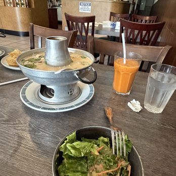 Cholada Thai Cuisine Long Beach - Peanut dressing salad and Thai iced tea. We also ordered a Tom Kha Gai soup. The best medicine for a sore throat!! - Thai Near Me - Long Beach, California Cholada Thai Cuisine Long Beach - Peanut dressing salad and Thai iced tea. We also ordered a Tom Kha Gai soup. The best medicine for a sore throat!! - Thai Near Me - Long Beach, California