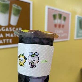 Junbi Matcha & Tea - BT21 galaxy blended (black sesame and ube, mainly taste the black sesame). Recommend less sweet - Bubble Tea Near Me - Mountain View, California