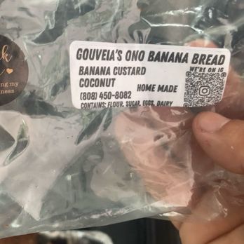Gouveia’s Ono Banana Bread - Our second indicator label for Banana Custard Coconut Bread - Bakeries Near Me - Honolulu, Hawaii Gouveia’s Ono Banana Bread - Our second indicator label for Banana Custard Coconut Bread - Bakeries Near Me - Honolulu, Hawaii
