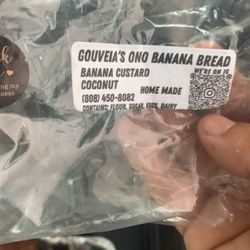 Gouveia’s Ono Banana Bread - Our second indicator label for Banana Custard Coconut Bread