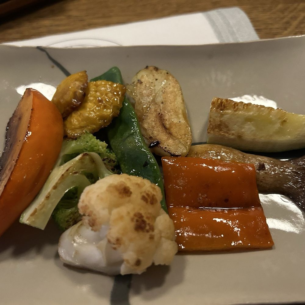 Acacia - Grilled teppanyaki of vegetables including pumpkin, squash, corn, broccoli, cauliflower, red bell pepper, mushroom and potato - Japanese Near Me - Münster, NW