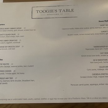 Toogie’s Table - Menu - New American Near Me - Bardstown, Kentucky Toogie’s Table - Menu - New American Near Me - Bardstown, Kentucky