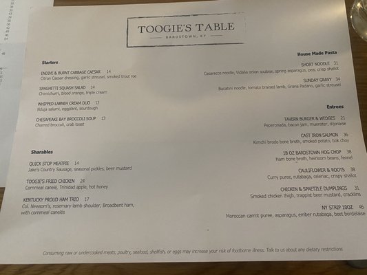 Menu photo 1 Toogie’s Table Bardstown, KY