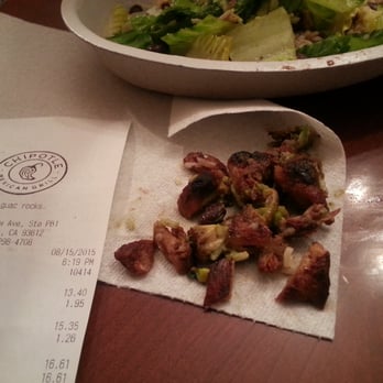 Chipotle Mexican Grill - Burnt chicken.  This is from one order.  About 2/3 of the total. - Mexican Near Me - Clovis, California