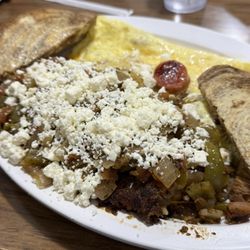 Sparty's Coney Island - Sarah's Polish Sausage and Cheese Omelette with Greek American Fries