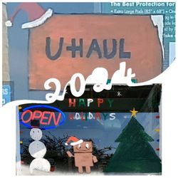 U-Haul Moving & Storage At McHenry Ave - U-Haul Holiday window paintings. Look at Box Man! He is wearing a Santa hat. How cute is this?!