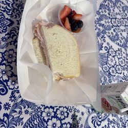 North Fork Market + Kitchen - Kids meal, half a turkey sandwich, fruit, and a Honest juice box