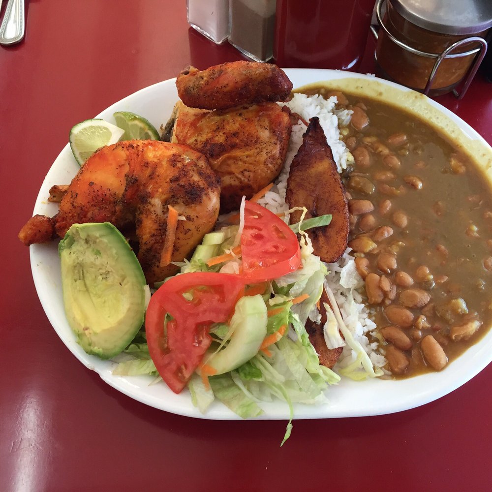 El Gustazo - #81 pollo asada  Half chicken. Salad. Rice. Beans. Sweet plantains. And avocado - Colombian Near Me - Flushing, New York
