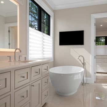 Two Blind Guys - Vignette Roman Shades: Primary Bathroom + Closet - Shades & Blinds Near Me - Chesterfield, Missouri