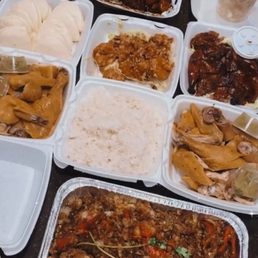 Lobster fried rice, boiled chicken, Peking duck, tempera shrimps, crab maw and fish soup