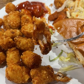 Purdy's Public House - There's hardly any chicken in the minuscule chicken tenders, two of which are served on their $14 chicken sandwich. Tots for scale. - Sports Bars Near Me - Sumner, Washington Purdy's Public House - There's hardly any chicken in the minuscule chicken tenders, two of which are served on their $14 chicken sandwich. Tots for scale. - Sports Bars Near Me - Sumner, Washington
