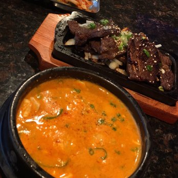 Four Plus 3 Korean BBQ - Seafood tofu stew, LA Galbi and side dishes - Korean Near Me - Eugene, Oregon