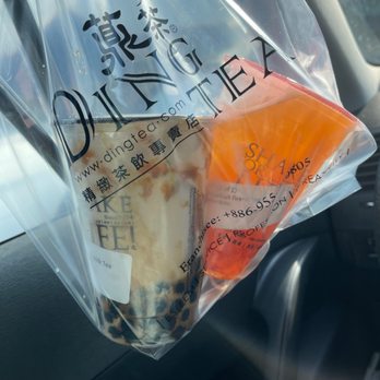 Ding Tea Detroit - Right: grapefruit green tea with golden boba. Delicious   Left: oolong milk tea with brown sugar boba - Bubble Tea Near Me - Madison Heights, Michigan
