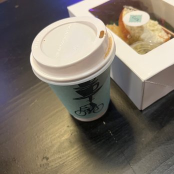 Cafe d’Avignon - Dekalb Market Hall - Oat salted maple latte and the remains of the salmon bun. - Breakfast & Brunch Near Me - Brooklyn, New York
