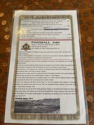 Menu photo 2 The Parshall Inn Parshall, CO