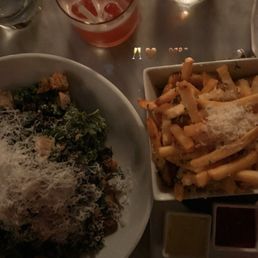 Kale Caesar salad , Bloody Orange margarita, Truffle Fries, Parmesan Kale Caesar salad , Bloody Orange margarita, Truffle Fries, Parmesan