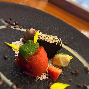 The Alden - LUNAR CHOCOLATE truffles ~ popped grains ~ strawberry sorbet - New American Near Me - Chamblee, Georgia