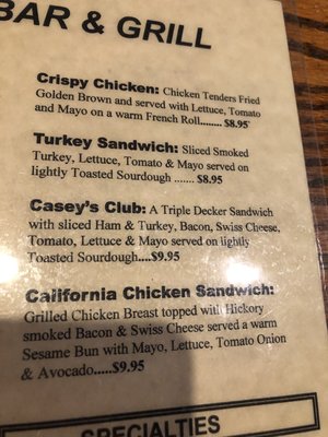Menu photo 3 Casey's Bar & Grill Fresno, CA