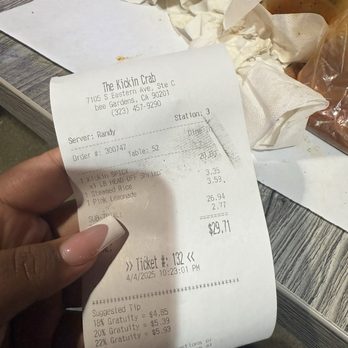 The Kickin Crab - Total for one person. - Seafood Near Me - Bell Gardens, California