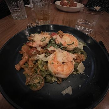 Tavernetta - Pesto with tagliatelle and shrimp - Italian Near Me - Denver, Colorado Tavernetta - Pesto with tagliatelle and shrimp - Italian Near Me - Denver, Colorado