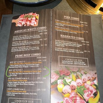 Wu's Korean BBQ - The menu page showing the Prime Beef Combo (Beef Set B for Two) that we ordered. - Barbeque Near Me - Chicago, Illinois Wu's Korean BBQ - The menu page showing the Prime Beef Combo (Beef Set B for Two) that we ordered. - Barbeque Near Me - Chicago, Illinois