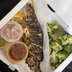 Sea bass with steamed broccoli