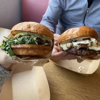 Sideburns - Italian Stallion on left, Mushroom Swiss on right - Vegan Near Me - Long Beach, California Sideburns - Italian Stallion on left, Mushroom Swiss on right - Vegan Near Me - Long Beach, California