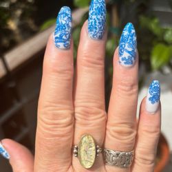Nails By Celeste J - Stamping manicure of builder gel over nature nails