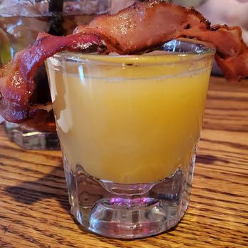 Pub'n Grub - Captain Morgan, Butterscotch Schnapps, OJ, Bacon = Breakfast Shot $6.00 Delicious! Goes down way too easy. - Pubs Near Me - Mesa, Arizona