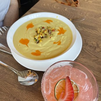El Dorado Kitchen - Chilled corn soup (vegan)! Coconut cream, corn salsa and chili oil! - New American Near Me - Sonoma, California El Dorado Kitchen - Chilled corn soup (vegan)! Coconut cream, corn salsa and chili oil! - New American Near Me - Sonoma, California