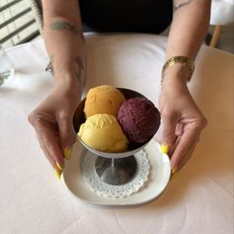 Olive oil passionfruit, apricot, and blueberry.