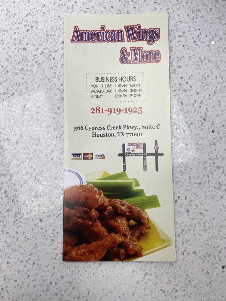 AMERICAN WINGS & MORE 566 Cypress Creek Pkwy, Houston, Texas Chicken Wings Restaurant